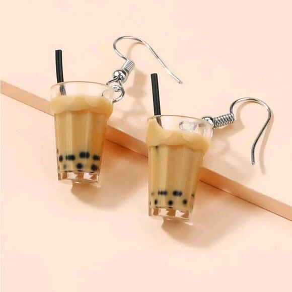 Boba Drink straw Drop Earrings New - Picture 1 of 4